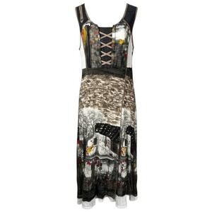 Vintage‎ Concept Dress Womens L Sleeveless Midi Cottagecore Landscape Print